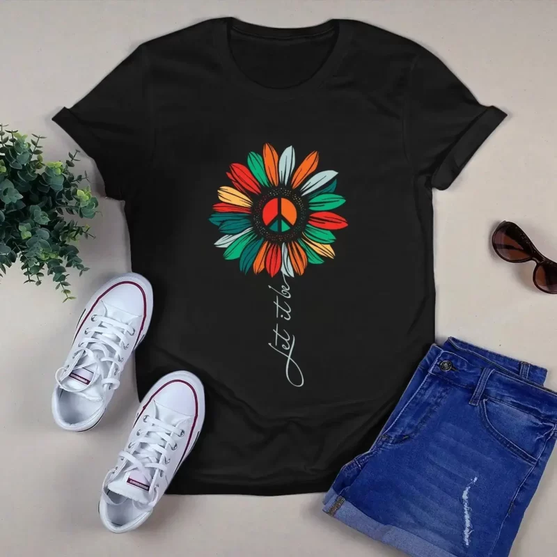 Let It Be Sunflower Hippie Retro Peace Sunflower Tshirt