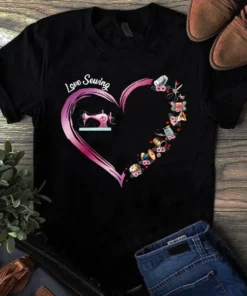 Love Sewing Machine Tool Heart Shape Sewing Quilting Tshirt