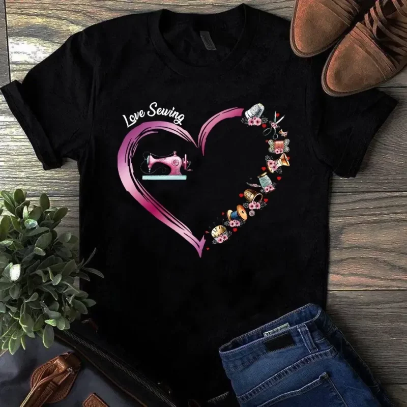 Love Sewing Machine Tool Heart Shape Sewing Quilting Tshirt