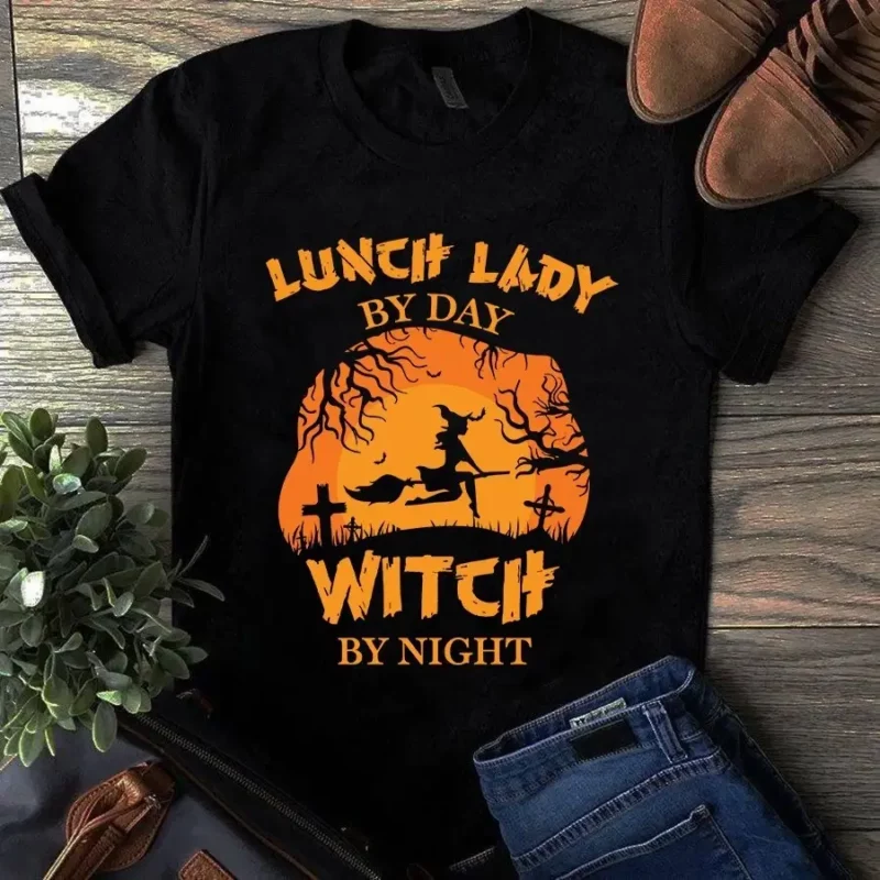 Lunch Lady By Day Witch By Night Halloween Pumpkin Tshirt