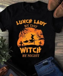 Lunch Lady By Day Witch By Night Halloween Tshirt
