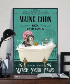 Maine Coon Cat And Co Bath Soap Wash Your Paws Poster