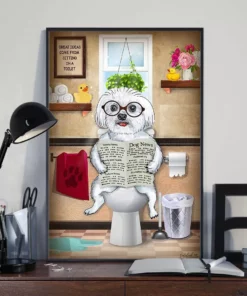 Maltese Toilet Reading Newspaper Funny Dog Poster