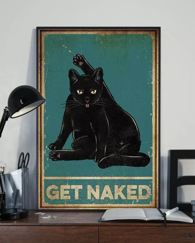 Get Naked Funny Meow Black Cat Home Decor Wall Art Poster