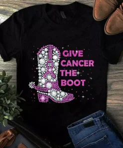 Give Cancer The Boot Breast Cancer Awareness Pink Ribbon Unisex Tshirt