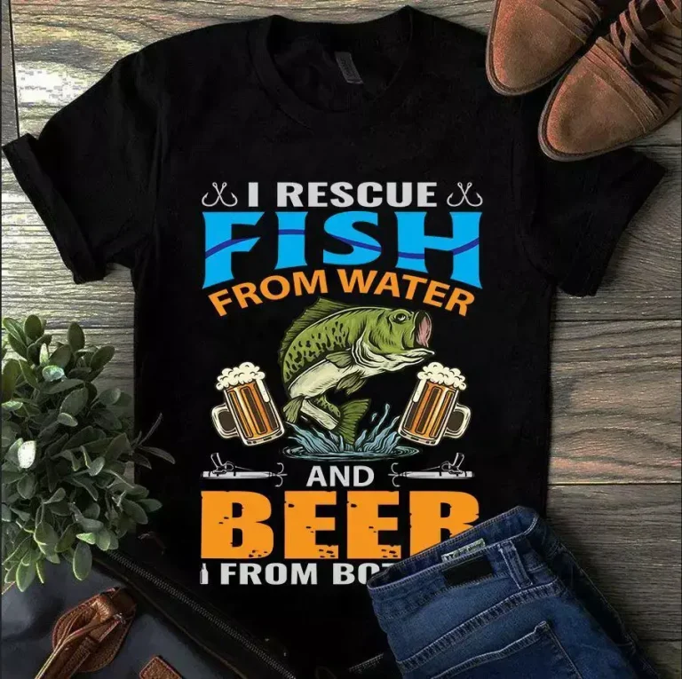 I Rescue Fish From Water and Beer From Bottles Fishing Bass Tshirt