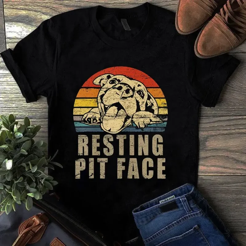 I Love My Pit Retro Vintage Resting Pit Face Pitbull Dog Tshirt