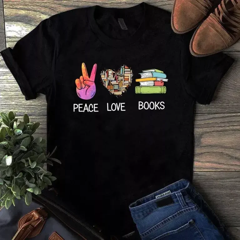 Peace Love Books Love Reading Bookworm Tshirt