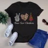 Peace Love Christmas Leopard Print Heart Xmas Gift Tshirt