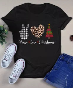 Peace Love Christmas Leopard Print Heart Xmas Gift Tshirt