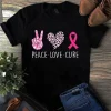 Peace Love Cure Heart Pink Ribbon Breast Cancer Awareness Gift Unisex Tshirt