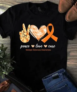 Peace Love Cure Multiple Sclerosis Awareness Warrior Tshirt