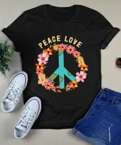 Peace Love Hippie Tie Die Peace Sign Floral Flower Gift Tshirt