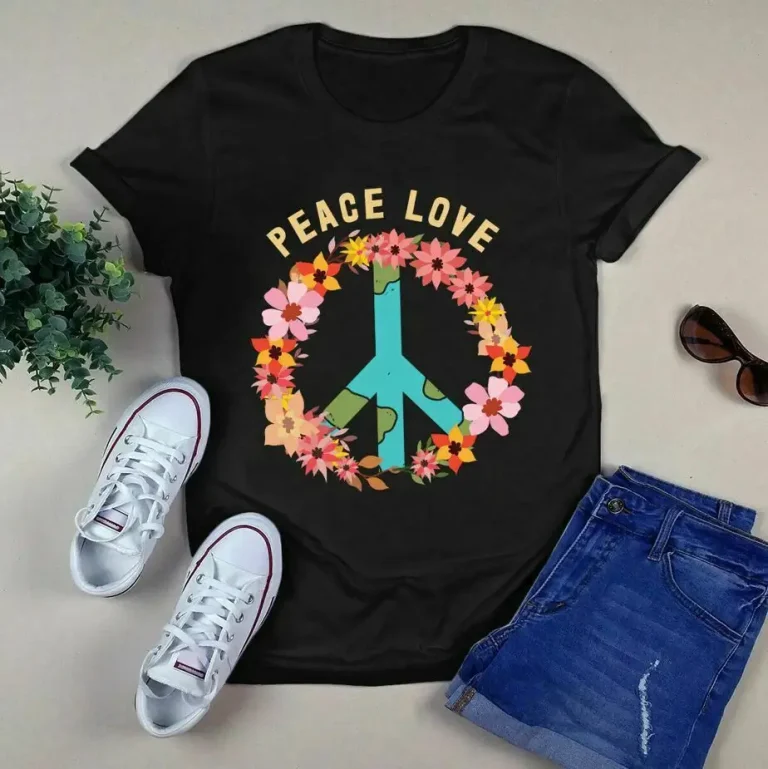 Peace Love Hippie Tie Die Peace Sign Floral Flower Gift Tshirt