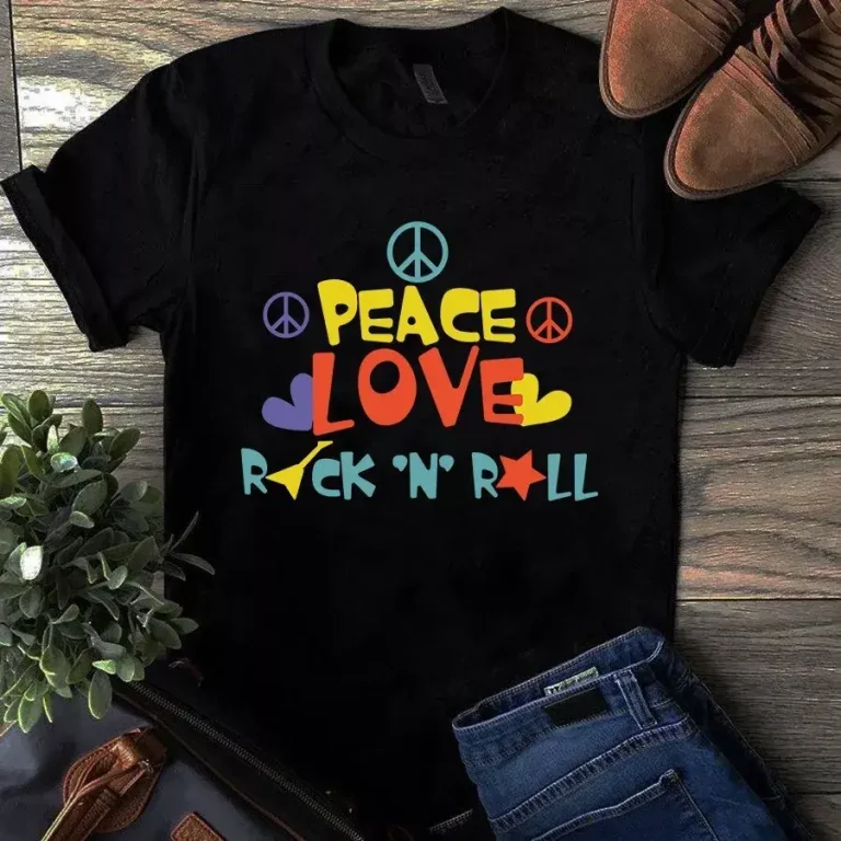 Peace Love Rock N Roll Hippie Vintage Retro tShirt