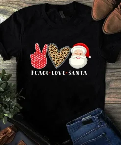 Peace Love Santa Merry Christmas Xmas Leopard Heart Gift Unisex tShirt