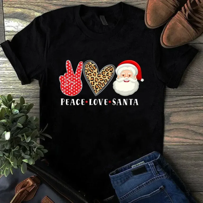 Peace Love Santa Merry Christmas Xmas Leopard Heart Gift Unisex tShirt