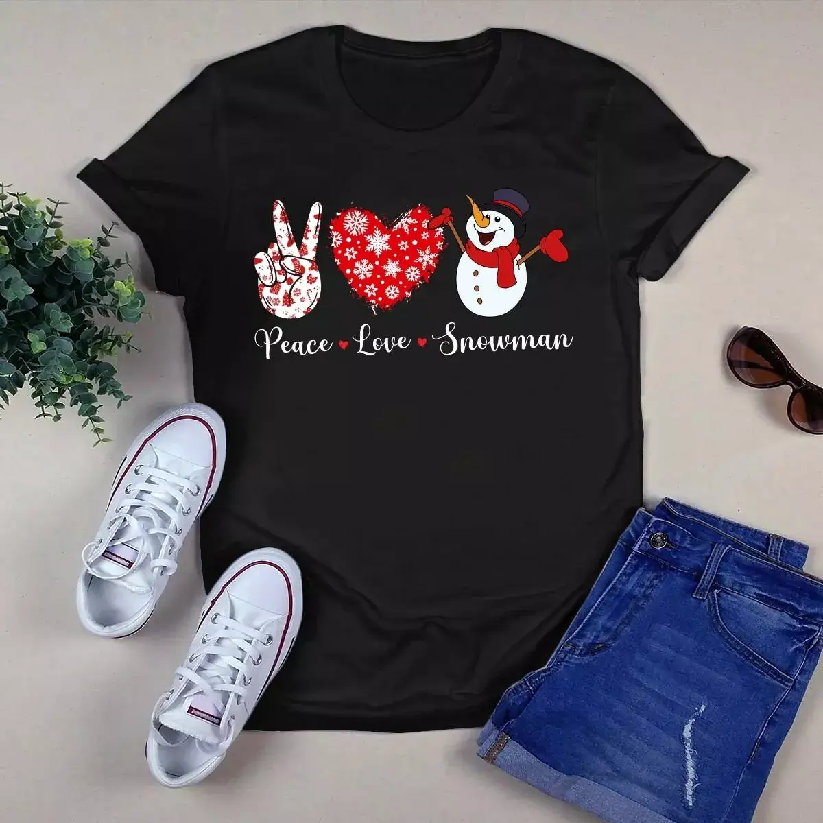 Peace Love Snowman Christmas Xmas Gift Tshirt
