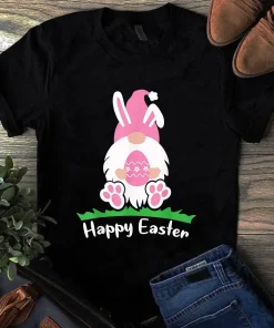 Pink Easter Bunny Gnome Happy Easter Day Gift Tshirt