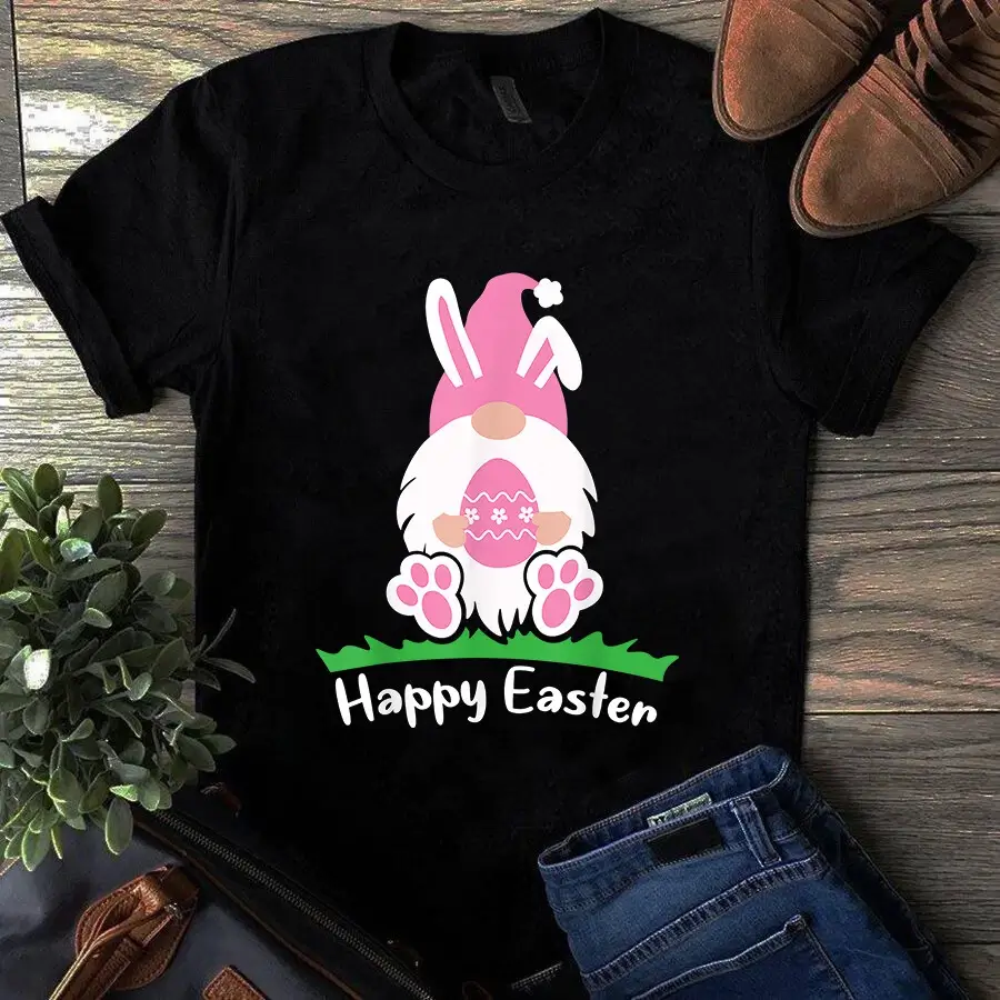Pink Easter Bunny Gnome Happy Easter Day Gift Tshirt