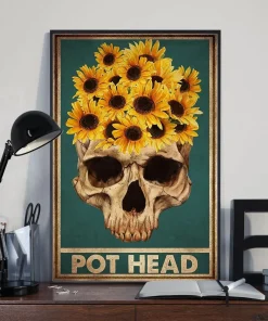 Pot Head Sunflower Skull Garderning Home Decor Poster
