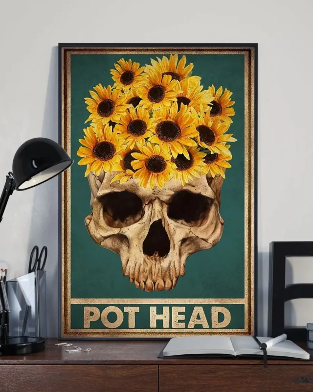 Pot Head Sunflower Skull Garderning Home Decor Poster