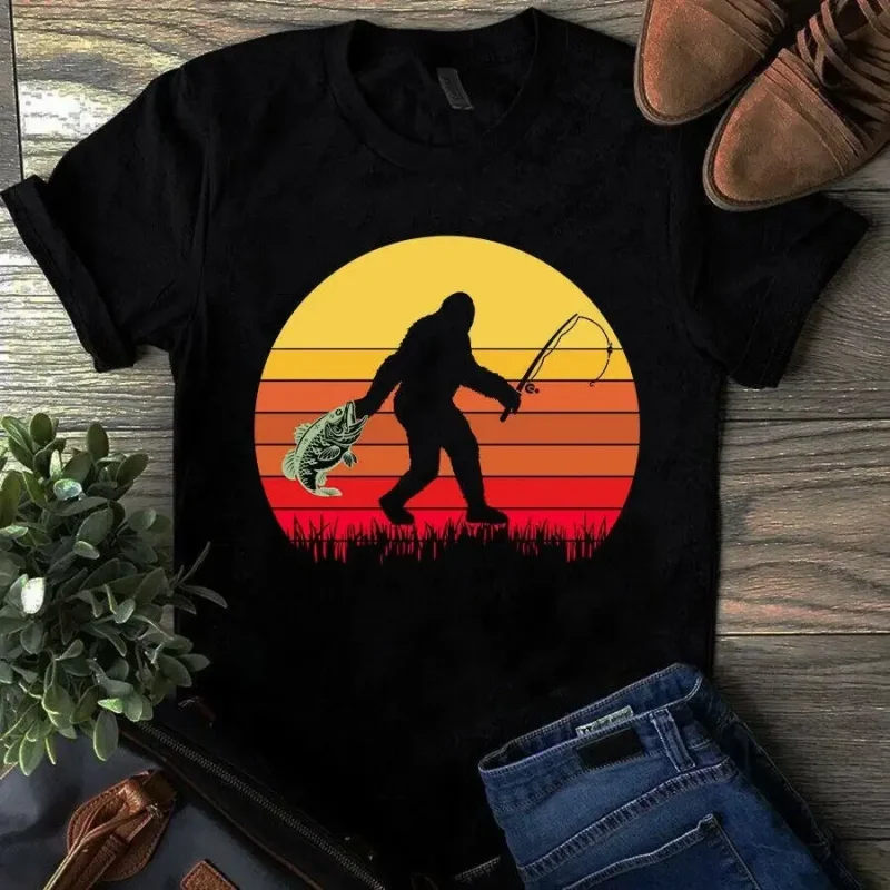 Retro Vintage Bigfoot Fishing Bass Tshirt