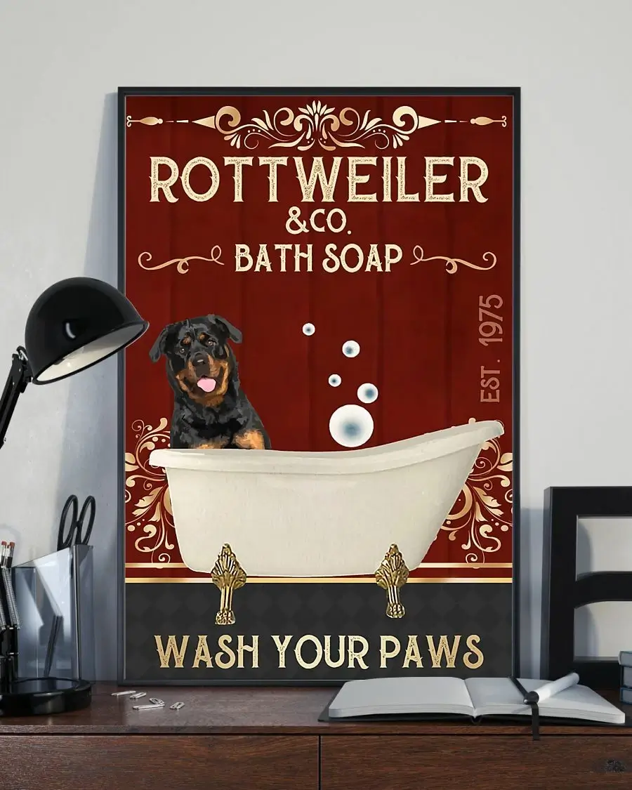 Rottweiler and Co Bath Soap Wash Your Paw Dog Poster