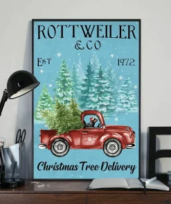Rottweiler and Co Christmas Tree Delivery Xmas Dog Poster