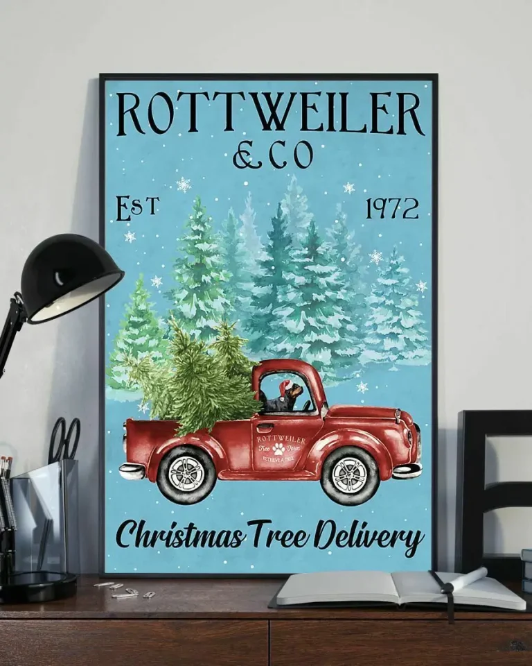 Rottweiler and Co Christmas Tree Delivery Xmas Dog Poster