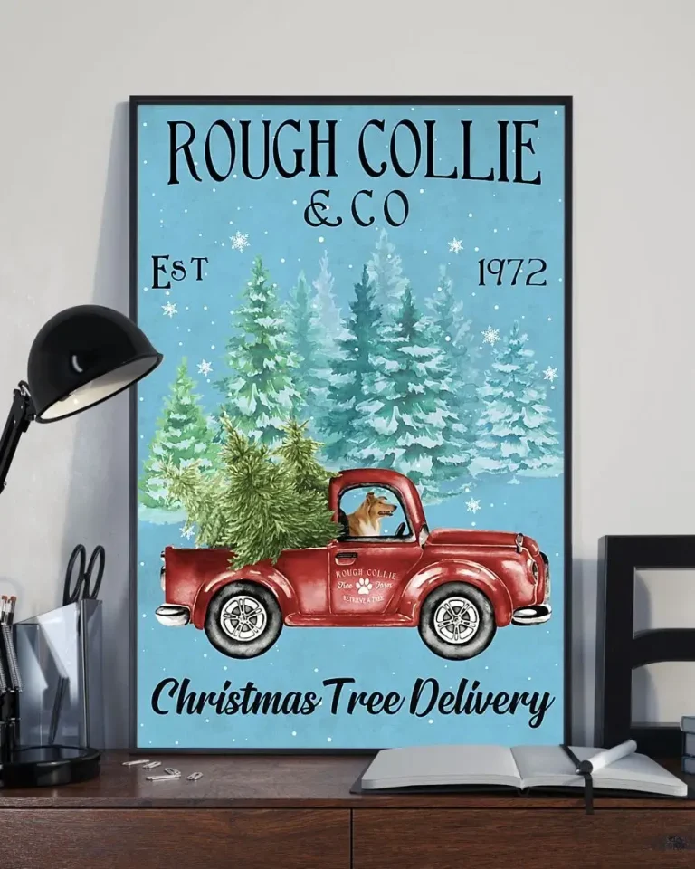 Rough Collie and Co Christmas Tree Delivery Dog Poster