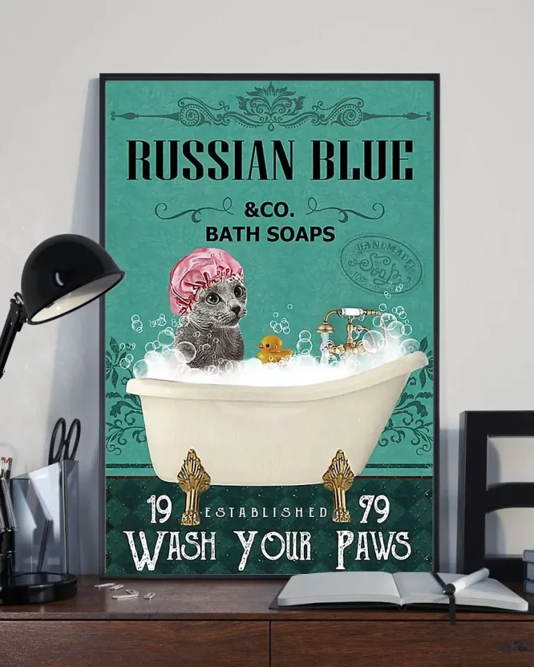 Russian Blue Cat and Co Bath Soap Wash Your Paws Poster