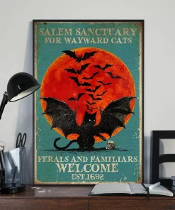 Salem Sanctuary for Wayward Cats Devil Cat Halloween Red Moon Poster