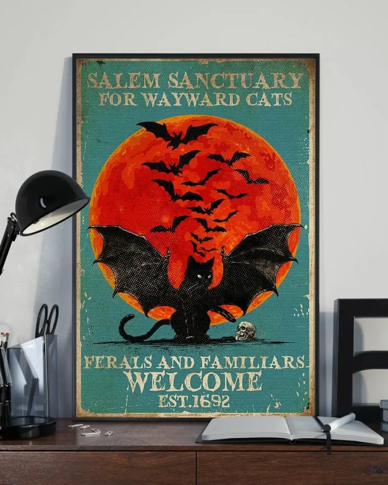 Salem Sanctuary for Wayward Cats Devil Cat Halloween Red Moon Poster